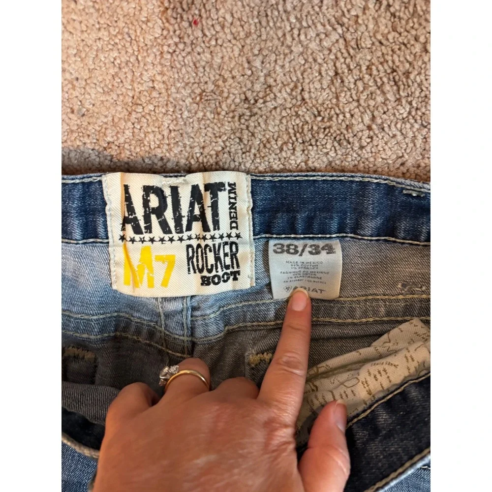 Ariat M7 Rocker Boot Cut Jeans Mens 38x34 Medium Wash Distressed Western Denim